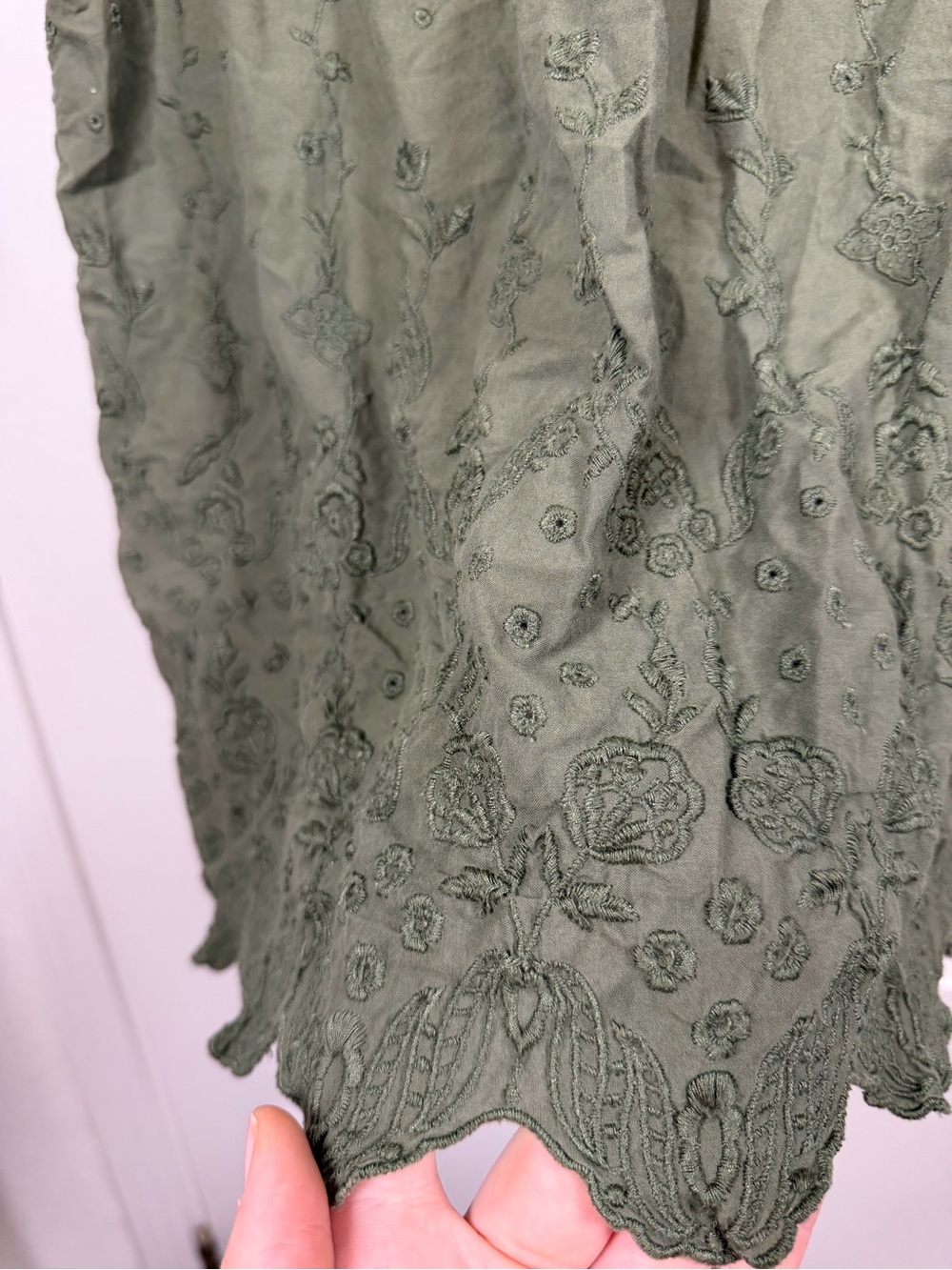 LOFT Olive Green Eyelet Ruffle Neck Tank - Picture 4 of 6